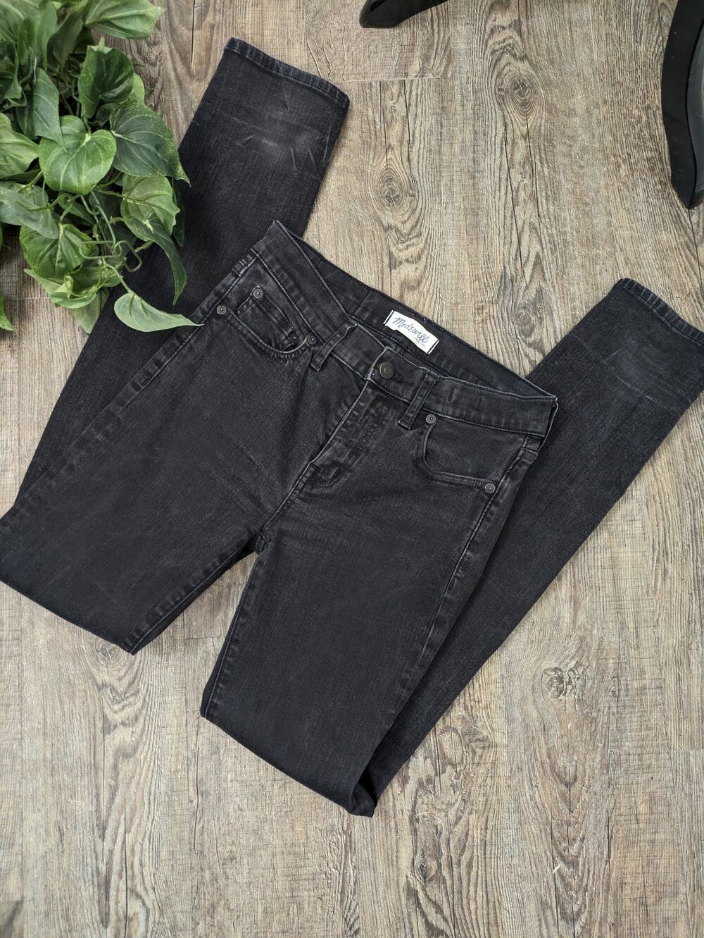 Madewell Denim Jeans Alley Straight Dark Grey Black Distressed Boho Size 27